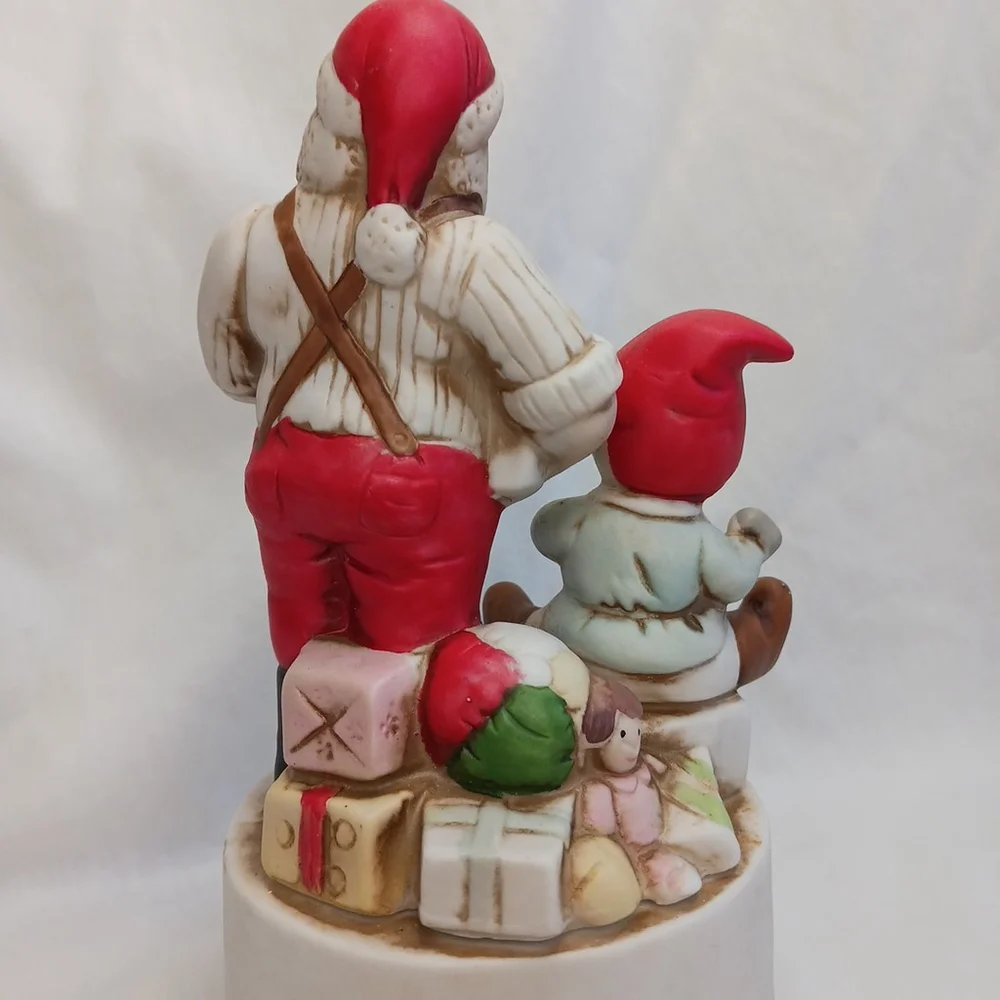 Vintage Santa and Elf Ceramic Music Box 8 Inch